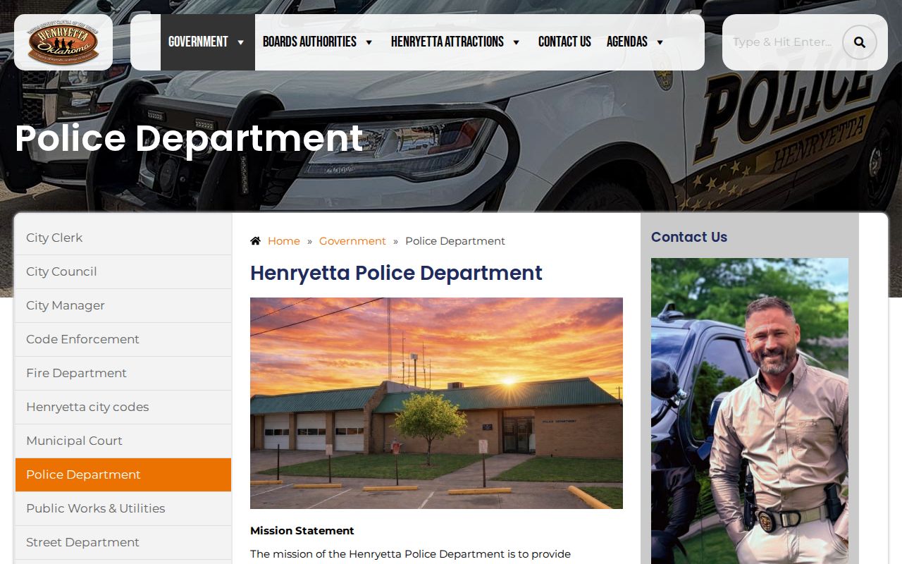Henryetta Police Department arrest record contact page