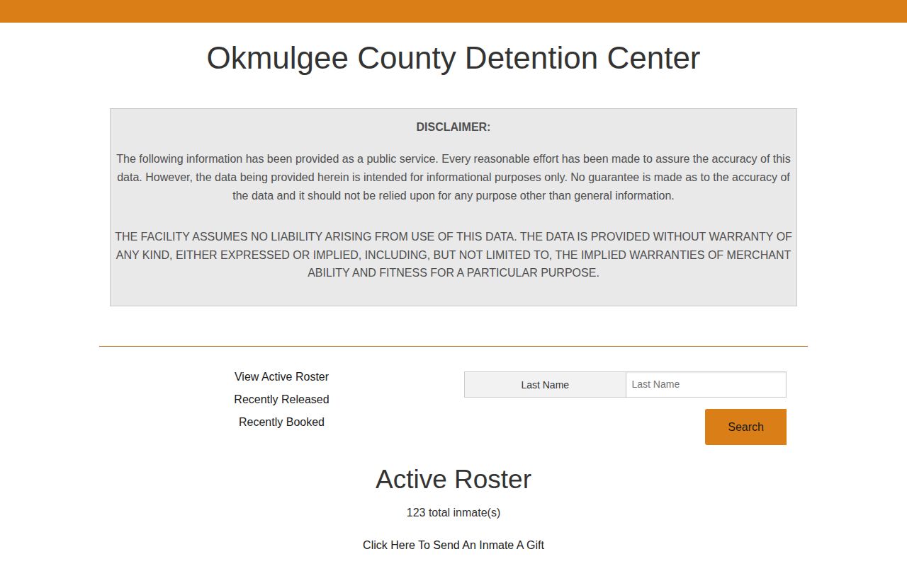 Okmulgee County active roster custody record interface