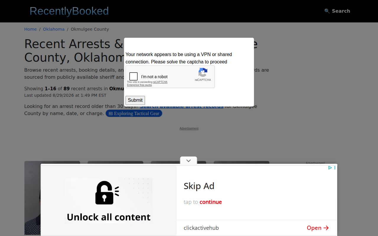 Okmulgee County booking-record publisher source, RecentlyBooked